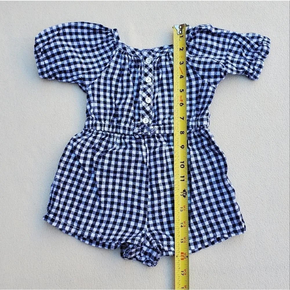 Old Navy Dark Navy Blue and White Buffalo Checkered Romper Size 12-18 Months